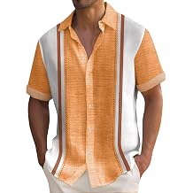 RTRDE Mens Hawaiian Shirts Short Sleeve Casual Striped Buttons Up Summer Beach Vacation Cuban Shirts, M-4XL