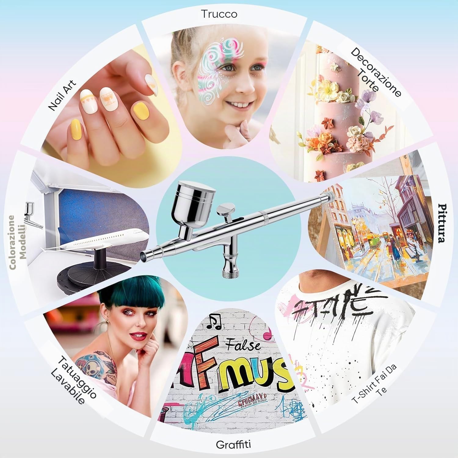 Kit aerografo 40 PSI con compressore a doppia azione per decorazione di torte, trucco, artigianato, nail art, modellazione di tatuaggi, pittura