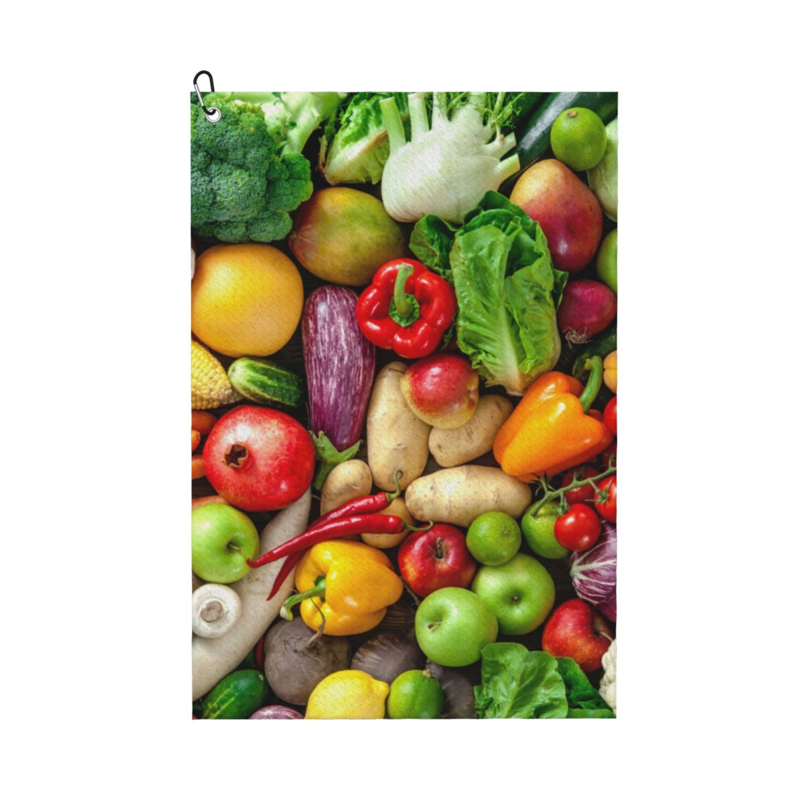 Hnnkloy Fresh Fruits And Vegetables Printed, 16x24 in Portable Waffle Golf Towels with Carabiner Clip for Golf Bag
