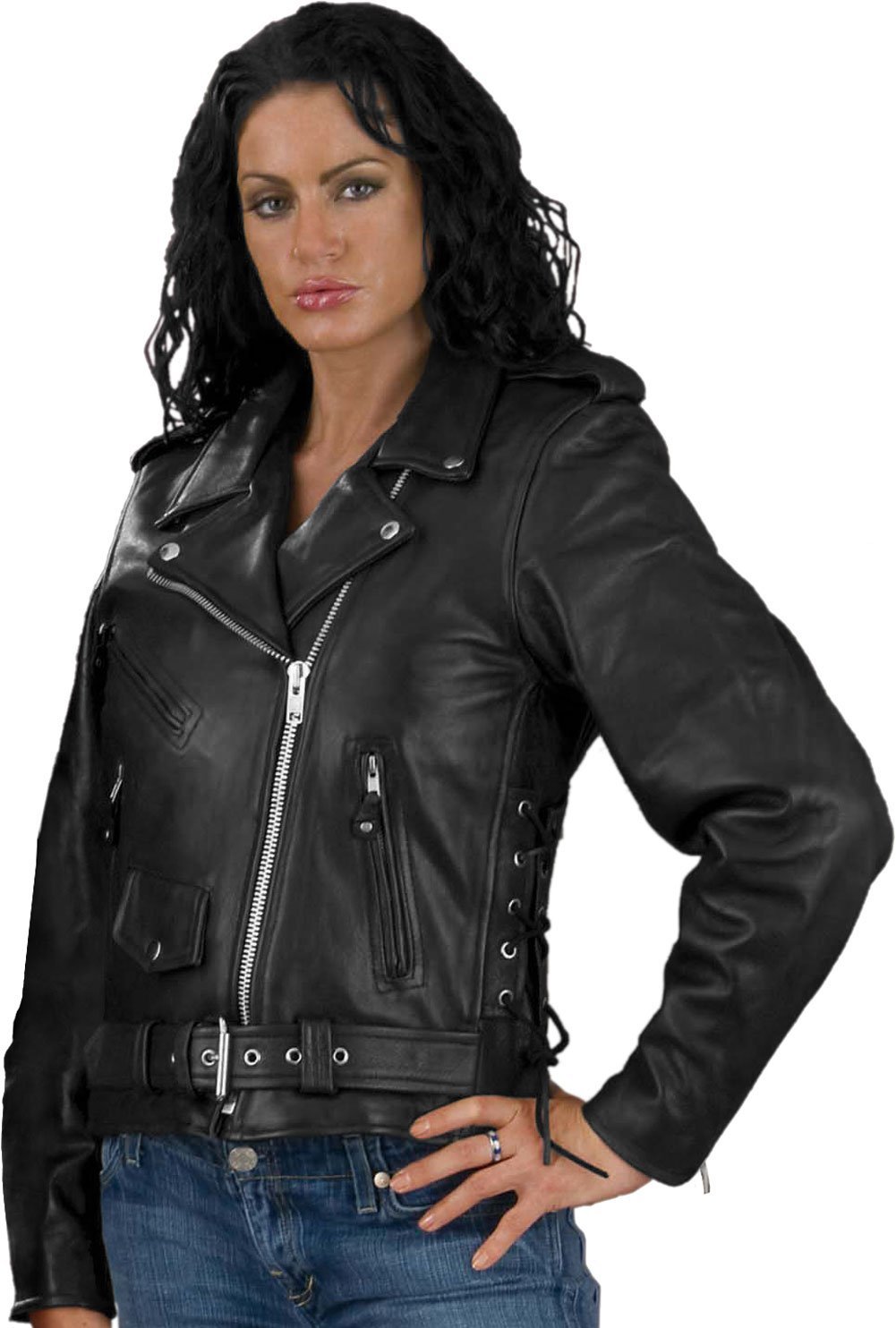 Ladies Black Classic MC Jacket Plus Sizes