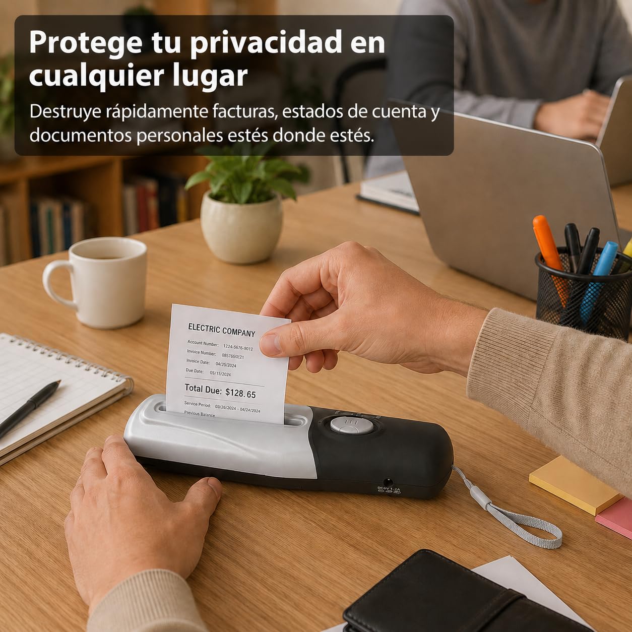 Trituradora de Papel Eléctrica Portátil Mini USB, Destructora eléctrica de Documentos y Papel para Oficina, Escuela y Casa, 4mm