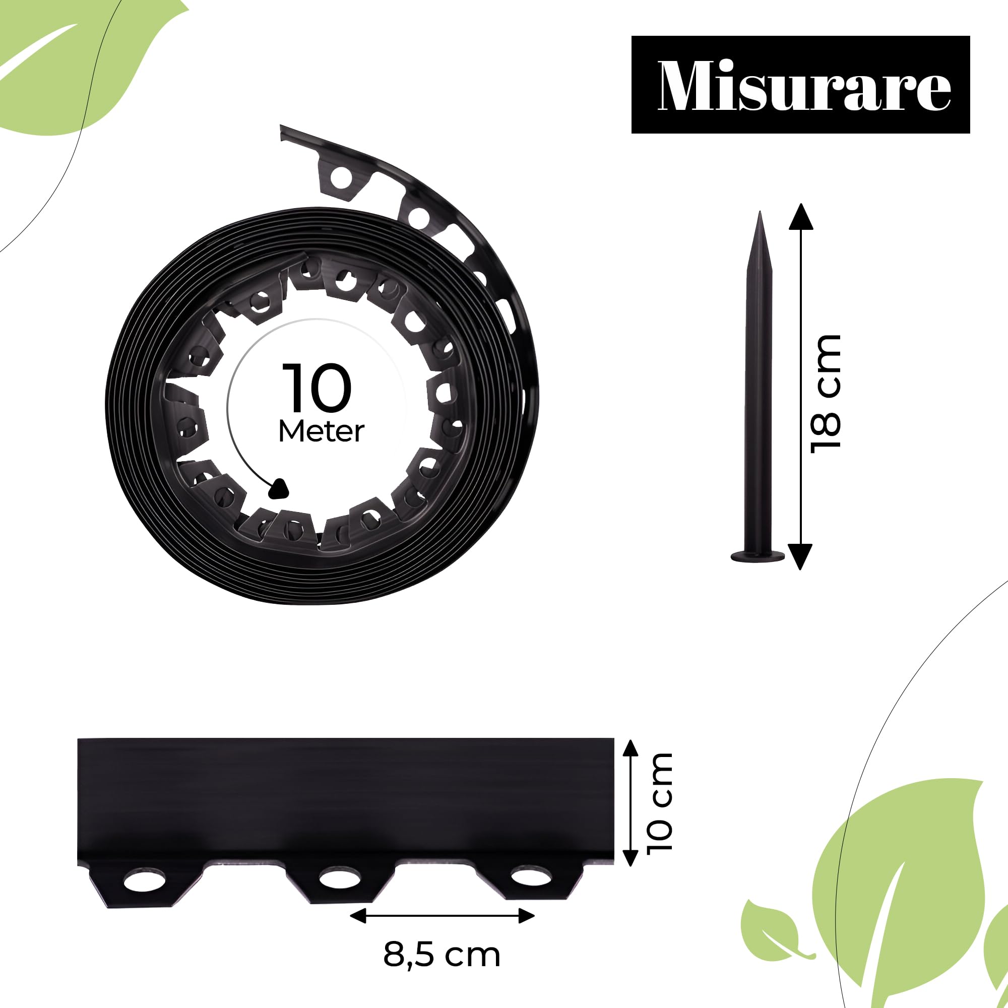 GARDENIX Bordo flessibile per prato, in plastica, resistente alle intemperie, rotondo, per aiuole, 10 m, 20 ancore, altezza 10 cm, per giardini e robot tosaerba