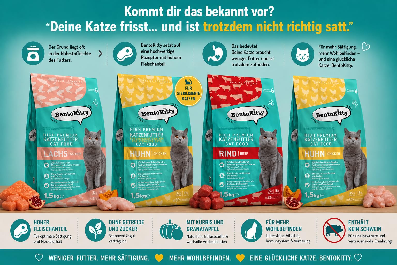 High Premium Katzenfutter Trockenfutter Huhn Sterilised – 7,5 kg Vorteilspack (5×1,5 kg) | Getreidefrei, 71% tierische Zutaten, 30% frisches Huhn | Zuckerfrei Alleinfuttermittel