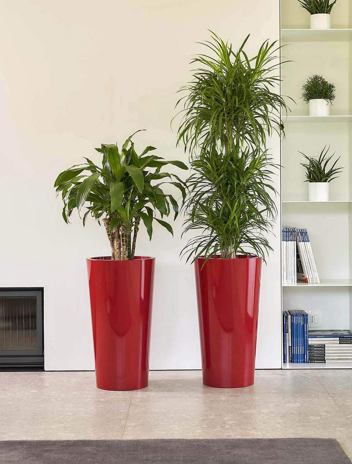 Euro3plast Tuit 2858.T6 2er Set Blumentöpfe mit Pflanzeinsatztopf 40 cm Ø rund x 73 cm hoch Farbe Dunkelrot