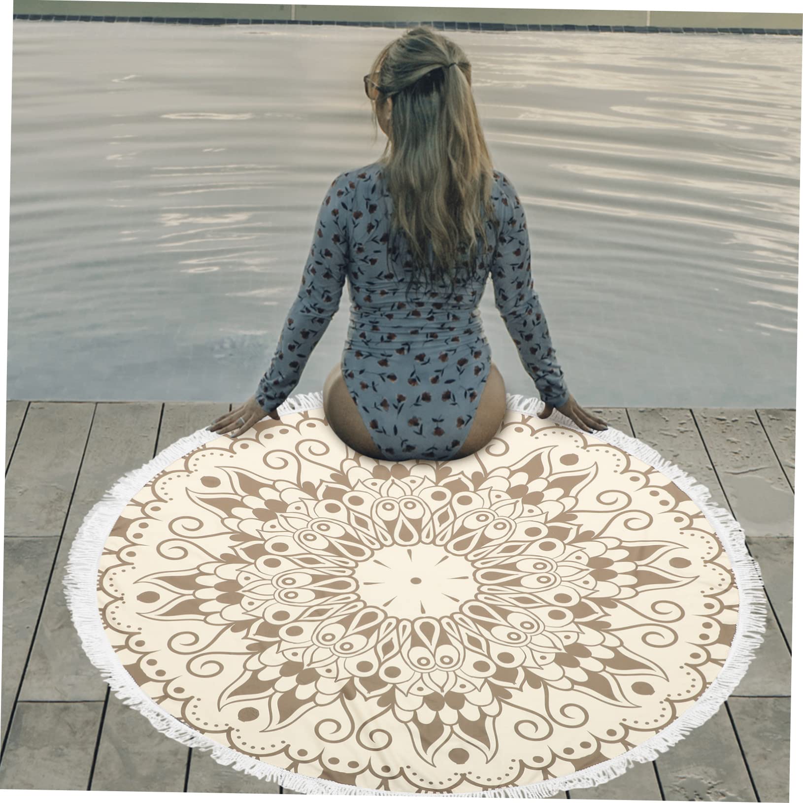 Telo da Mare Rotondo in Microfibra 150cm, Stampa Mandala