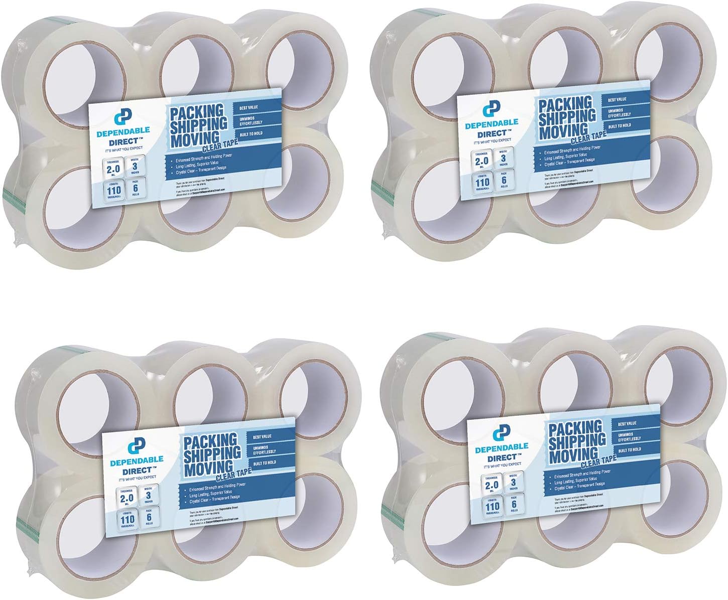 Industrial Grade Clear Packing Tape (6 Rolls) - 110 Yards per Roll - 3" Wide x 2.0 mil Thick, Acrylic Adhesive Heavy Duty Tape for Box Office Moving Packaging Shipping : Office Products