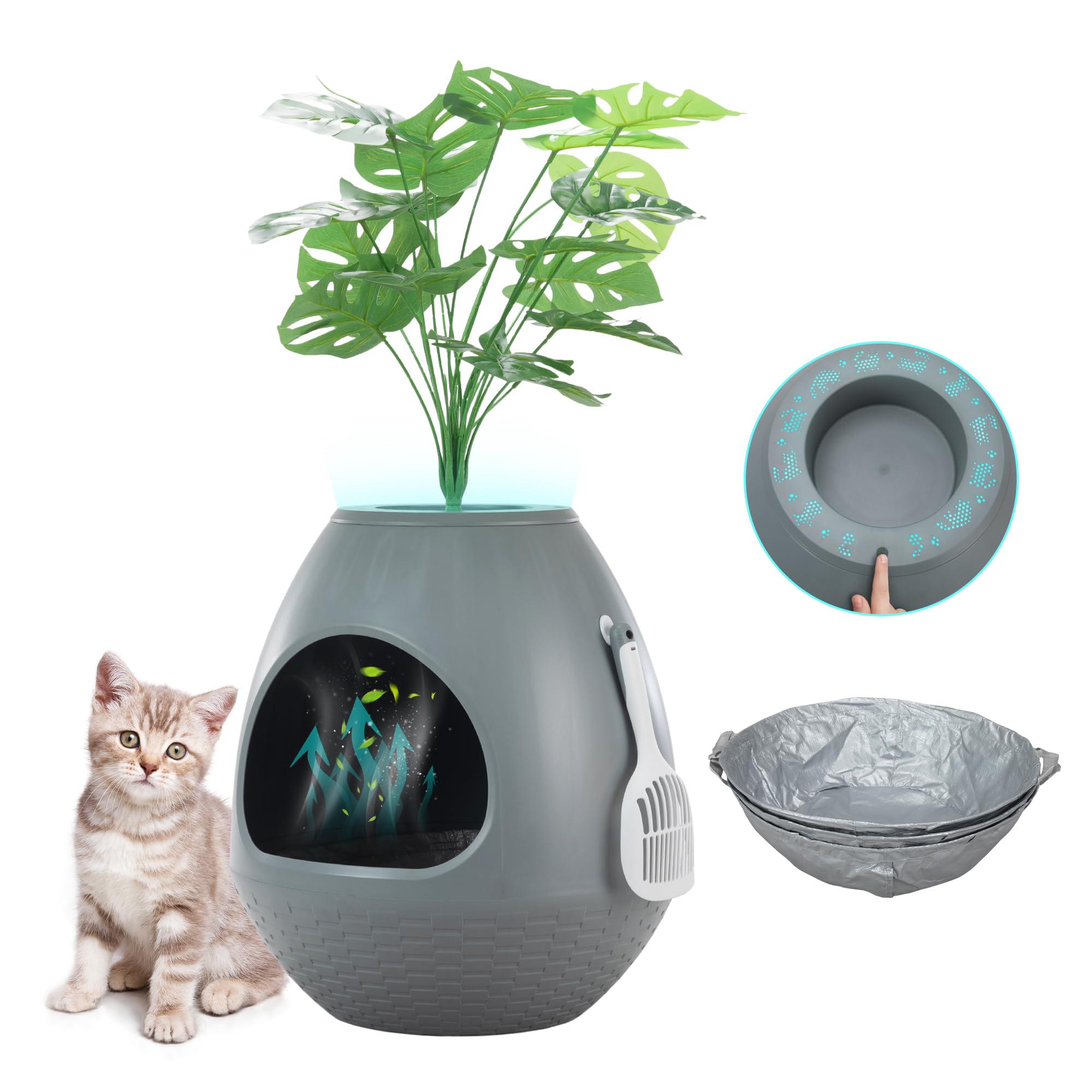 Egglao6 Plant Litter Box Furniture with 3PCS Cat Litter Box Liners Secret Kitty Enclosure with Odor Removal System, Decorative Top and Cat Litter