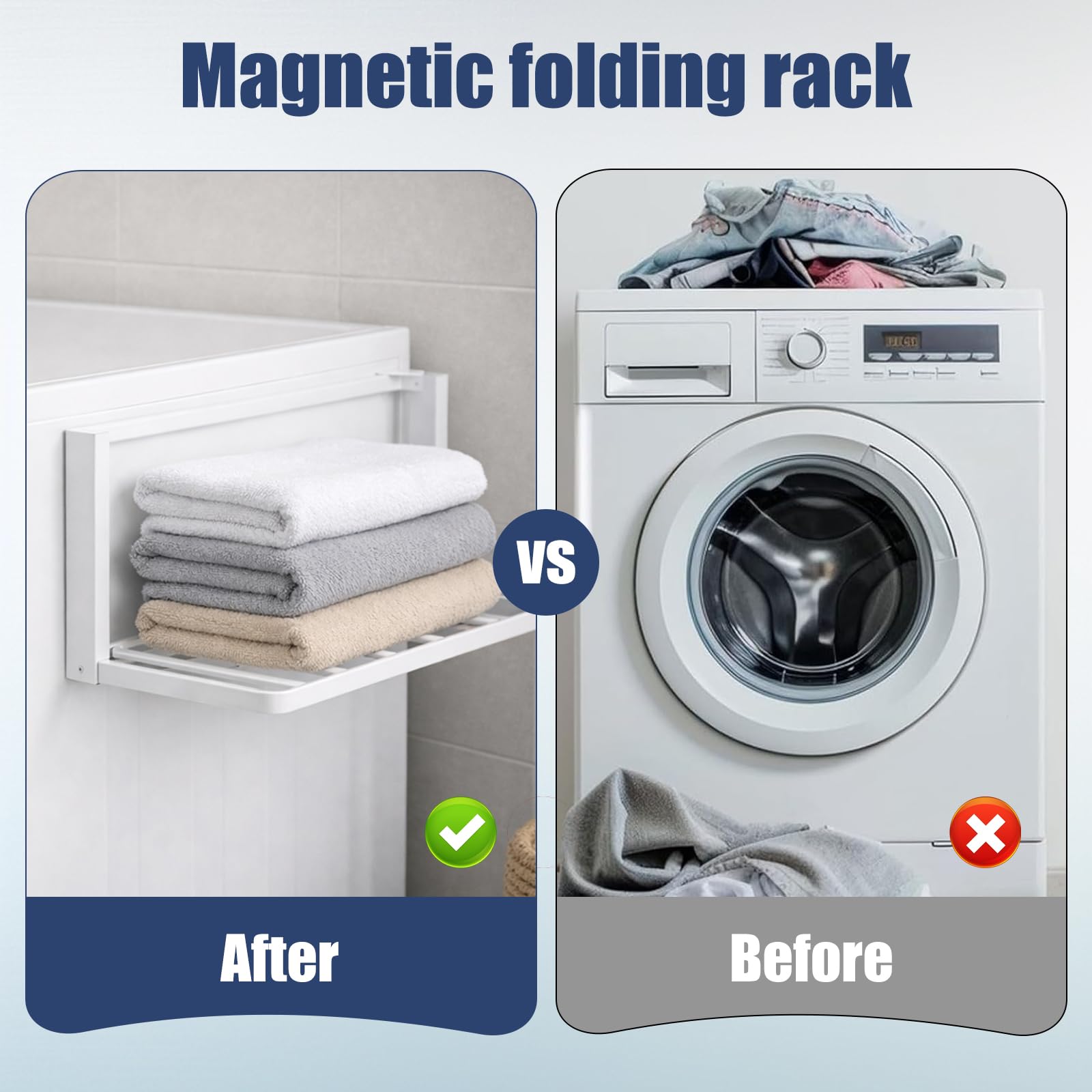 Mensola magnetica per lavatrice, estensibile, accessorio per lavatrice, 40,5 x 25 cm, stendibiancheria magnetica per asciugatrice, organizer per asciugamani, vestiti, biancheria sporca (bianco)