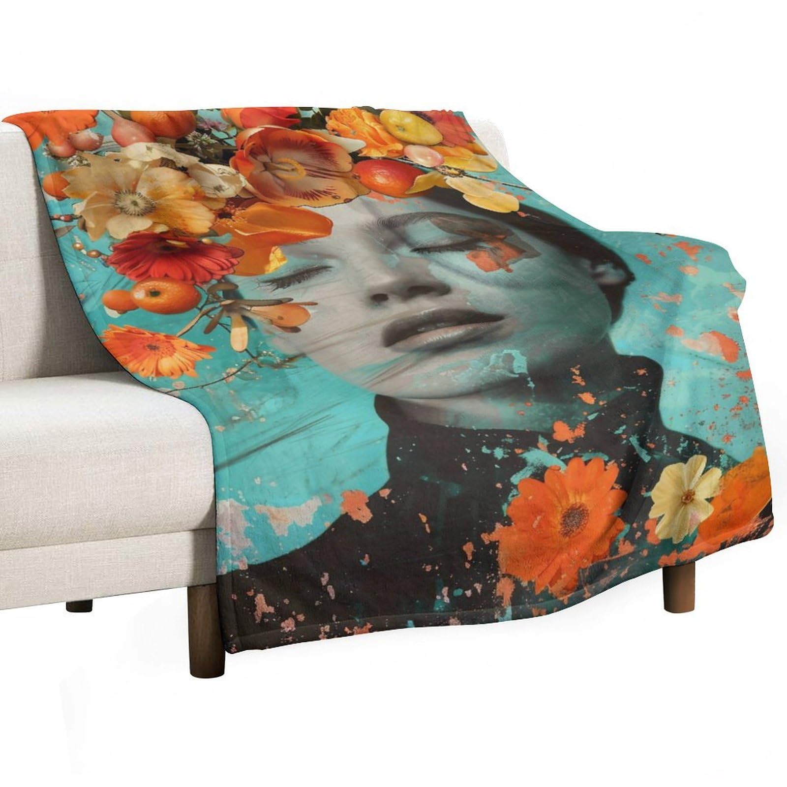 YHGSREUOH Surreal Floral Collage Woman Portrait 02 Flannel Blankets Fleece Soft Throw Lightweight Plush Gifts for Couch, Bed, Cozy Sofa Plush, Chair, Lovers 32x48inch(80x120cm)
