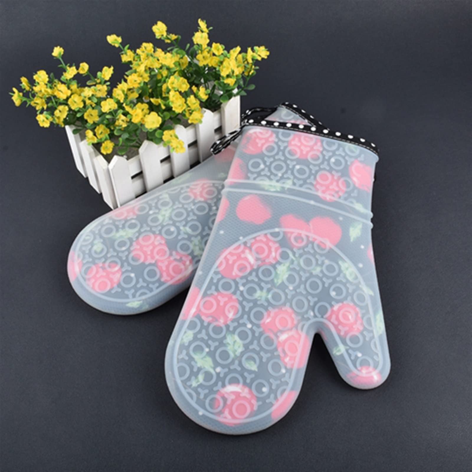 Gants de Cuisine en Silicone résistants à la Chaleur, Gants de Cuisine en Silicone Plus épais, Gants de Cuisine imprimés for Four à Micro-Ondes