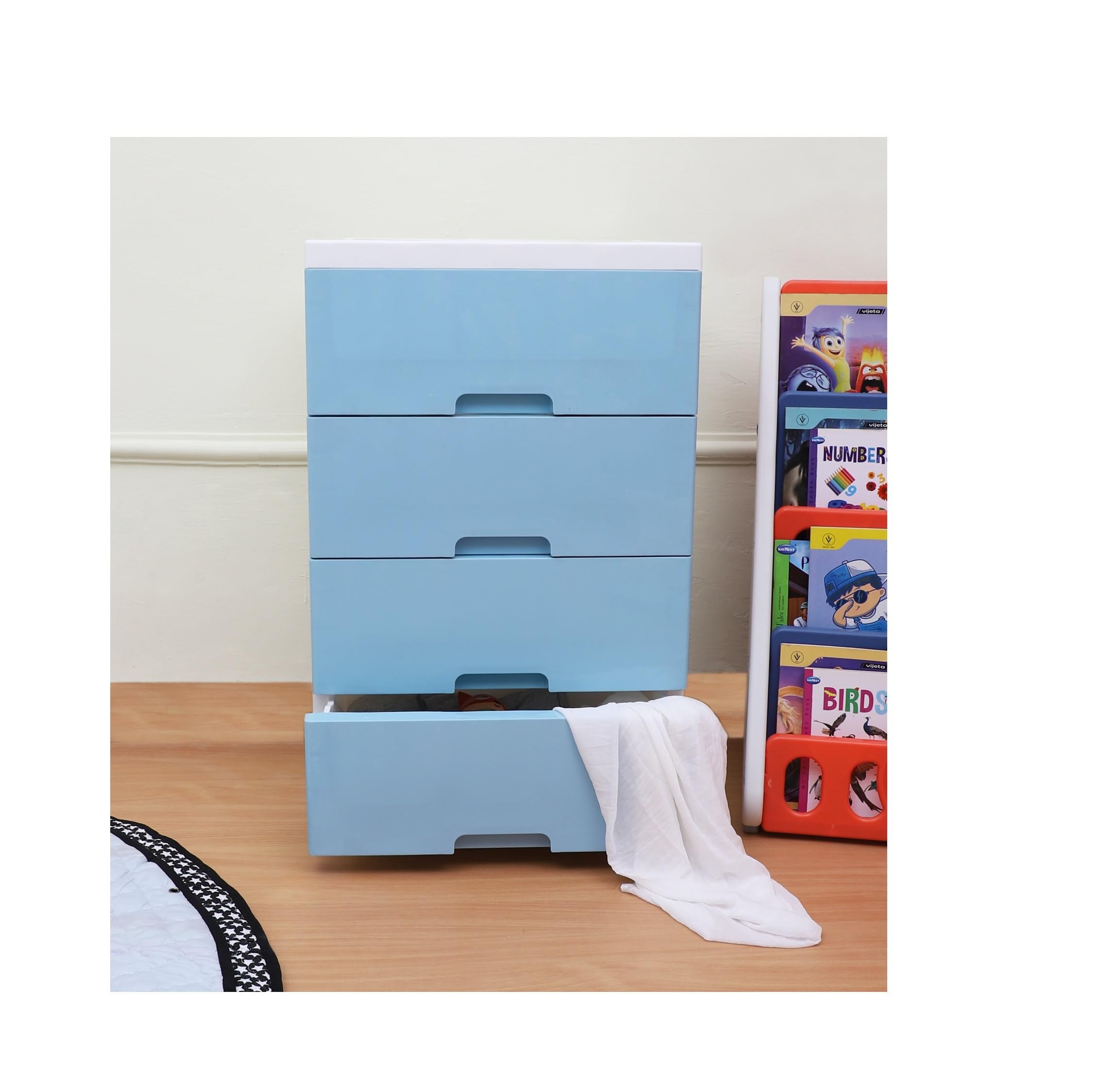 The Tickle Toe 4-Drawer Plastic Storage Cabinet for Kids | Glossy White Elephant Design | Multipurpose Wardrobe Organizer for Toys & Clothes | Locking Drawers | Portable | 51Lx33Wx82H cm