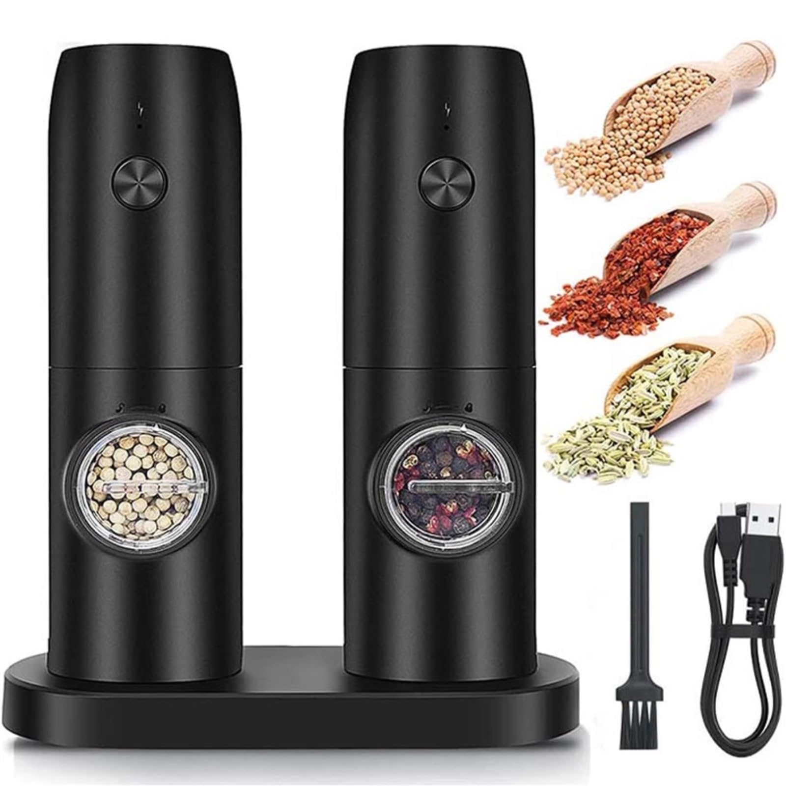 IRYZE Macinaspezie Macinapepe Macina Spezie Set Macina Sale E Pepe Elettrico USB Ricaricabile Macina Pepe Automatico Alimentato A Batteria Macinasale Macina Pepe (Color : Nero, Size : 2pcs)