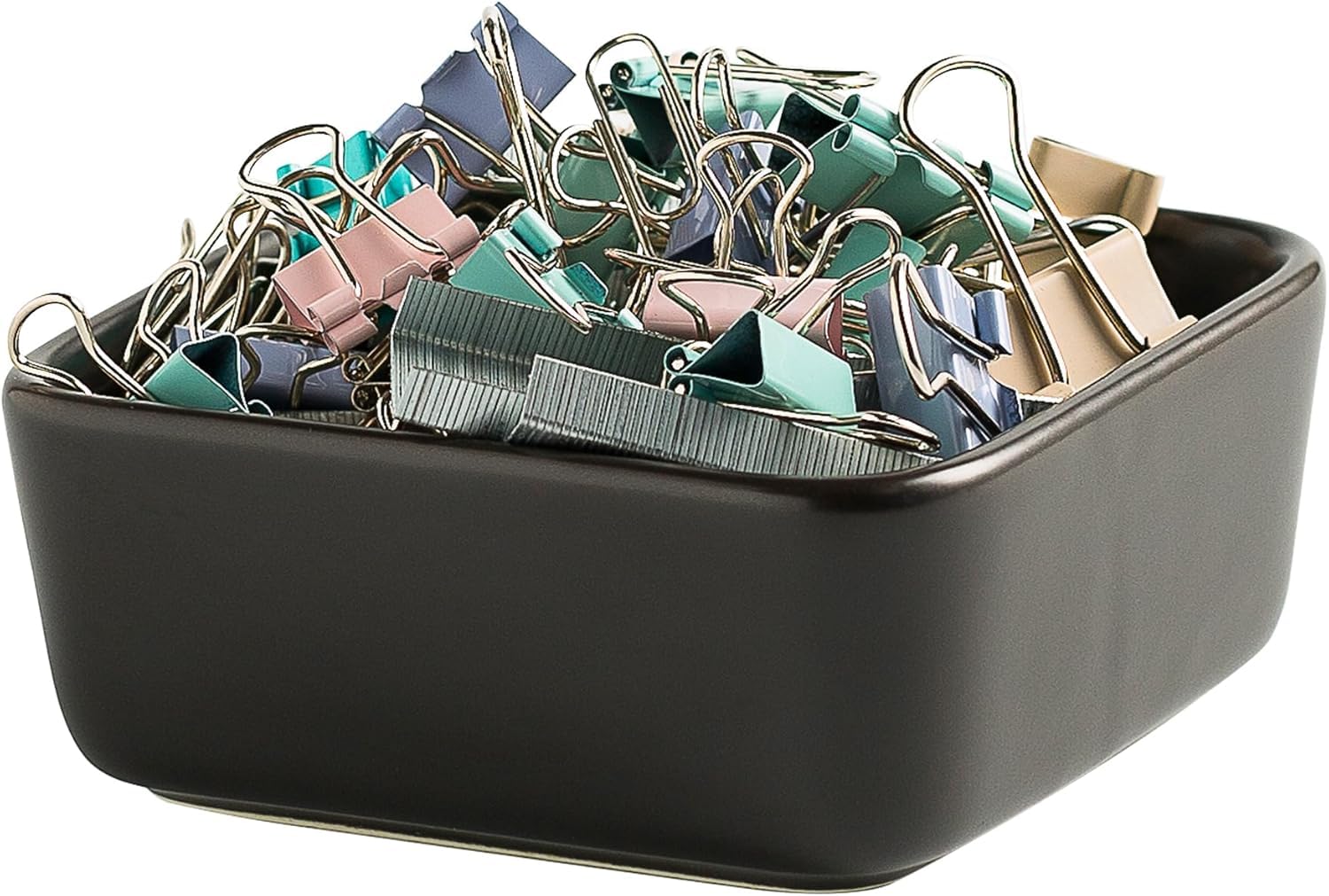 Gyjzzw Black Ceramic Paper Clip Holder For Desk Cute Binder Holder Paperclip Holders For Office Paper Clips Dispenser Organizer Desk Décor (Black)