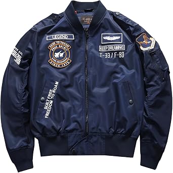 MA-1 Flight Jacket, Military Jacket, Embroidered Patches, Nylon Material, Windproof, Waterproof, Perfect for Motorcycling, Outdoors, Winter Sports, 3 Colors M-2XXL, Baseball Uniform