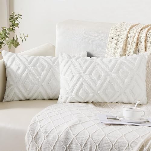 Pallene Juego de 2 fundas de almohada navideñas de color blanco crema de 12 x 20 pulgadas, fundas decorativas de piel sintética suave para cojín