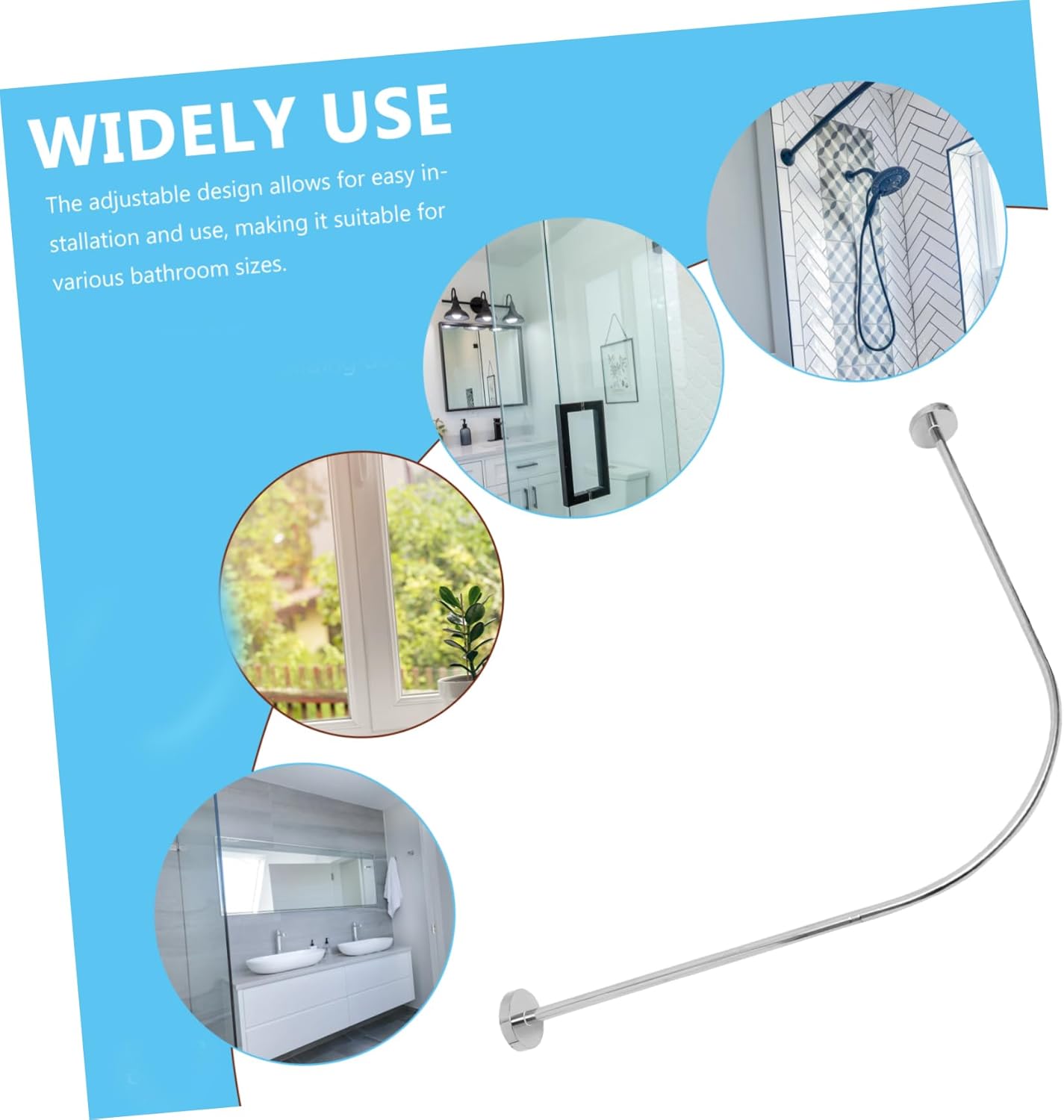 3pcs Curved Shower Curtain Rods Corner Shower Rod Rustproof Easy Installation for Bathroom Use No Curtain Included