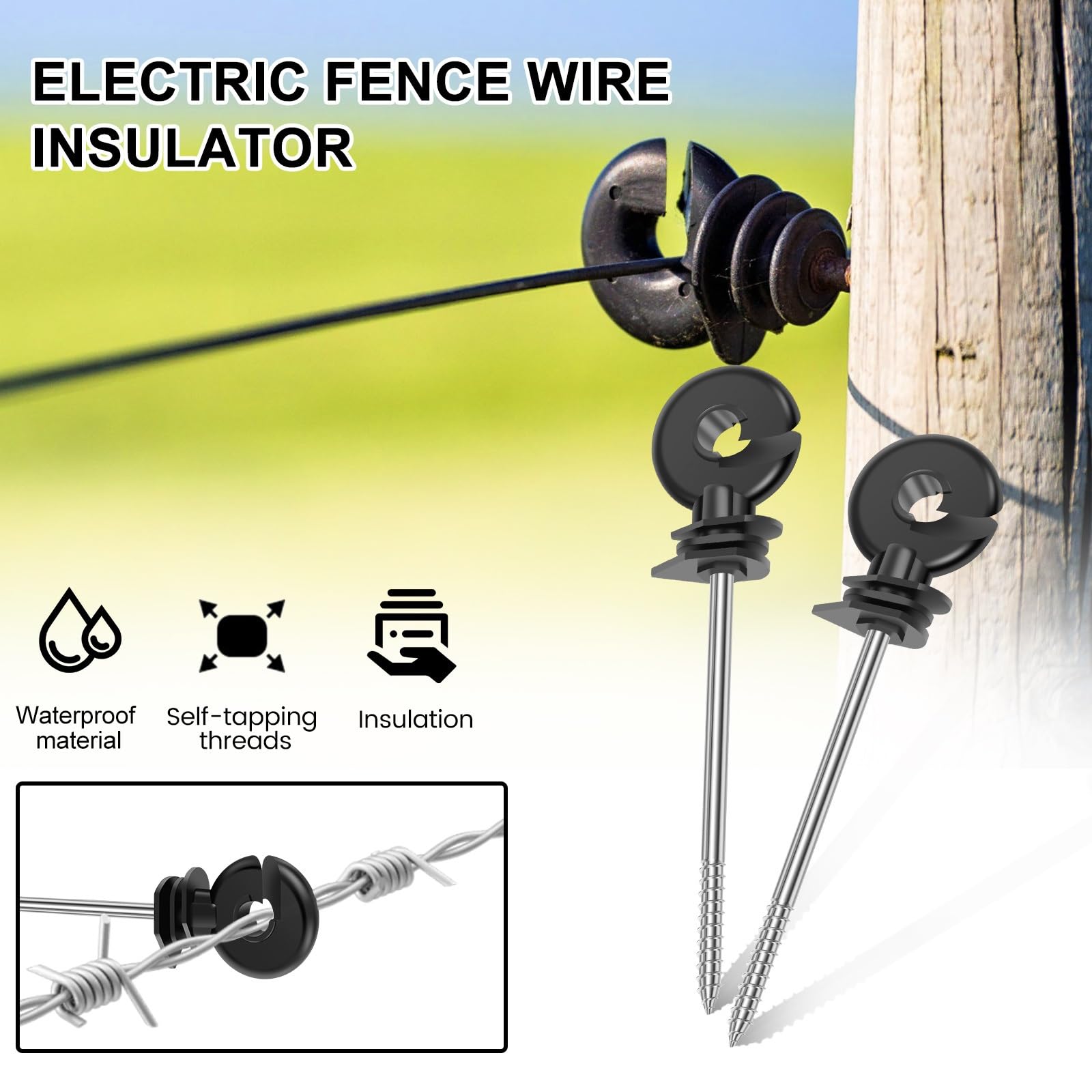 Isolatori Per Recinto Elettrico 50/100 pezzi isolatori for recinzione elettrica autofilettanti pali in legno fattoria versatile resistente(50Pcs)