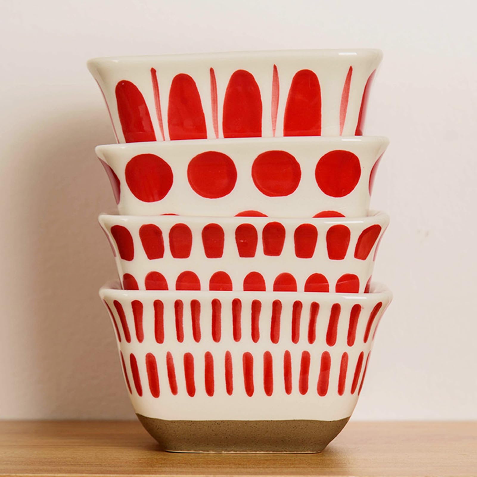 Dxcaicc Plateau De Service Divisé en Céramique avec Fleurs De Bégonia, Émail, Verre, Bois, Plateau À Apéritif, Peint À La Main avec Motif Rouge, Bols Carrés en Céramique,A