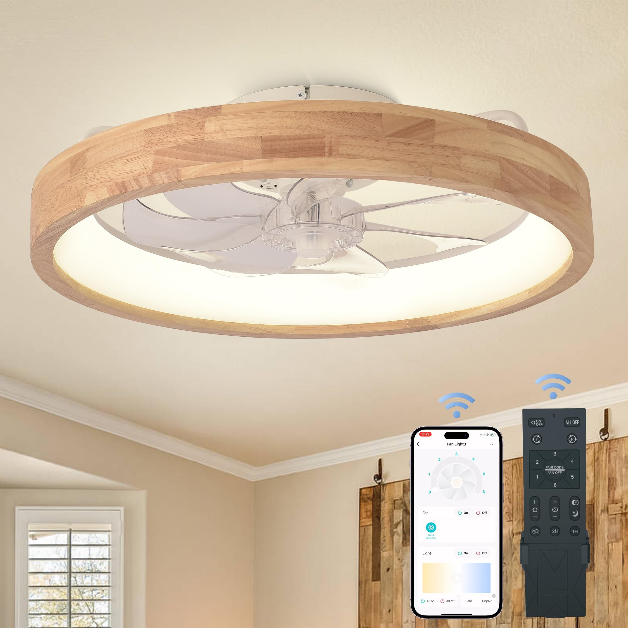 Oaks Aura 20-inch Flush Mount Ceiling Fan with Dimmable LED Light