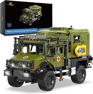 JMBricklayer 61506 Military Ambulance Vehicle Building Set, City Emergency Rescue Construction Truck Model Toys, WW2 Car Model Collection Display, Gifts for Boys Teens Adults