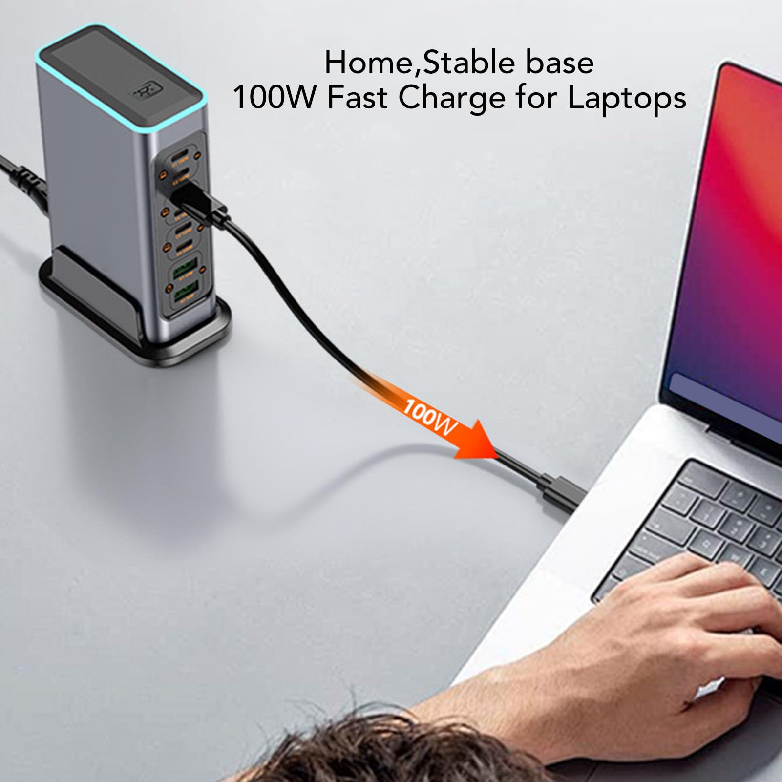 Jectse Blok Szybkiej ładowarki USB C Koncentrator Stacji ładującej GaN, PD3.0 6 PortóW USB C Hub ładujący 140 W do Wielu urządzeń Telefon Laptop, 2 Porty USB A, Stacja Szybkiego (wtyczka UE)
