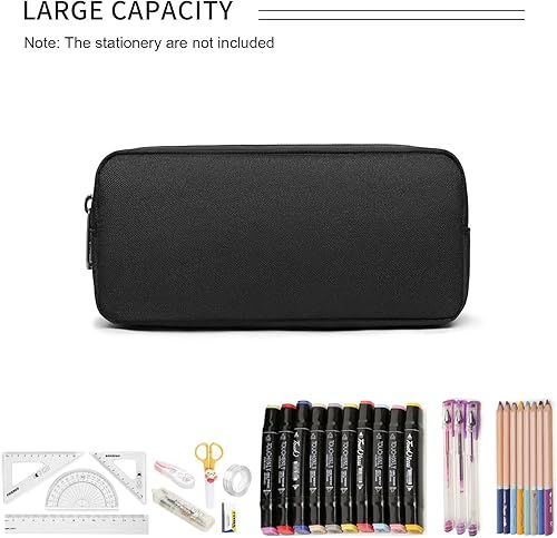 Vista 2 de Della Gao Small Pencil Case Large Capacity Pencil Pouch Marker Pen Bag Coin Pouch Office Stationery Organizer (Balck)