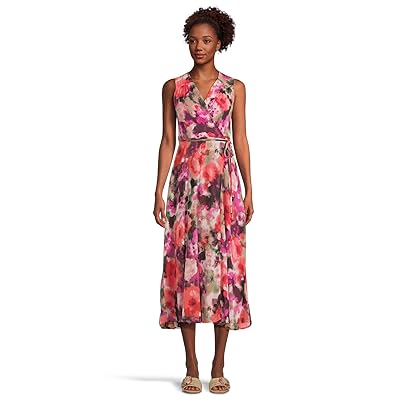 Calvin Klein Sleeveless Floral Chiffon Wrap Women