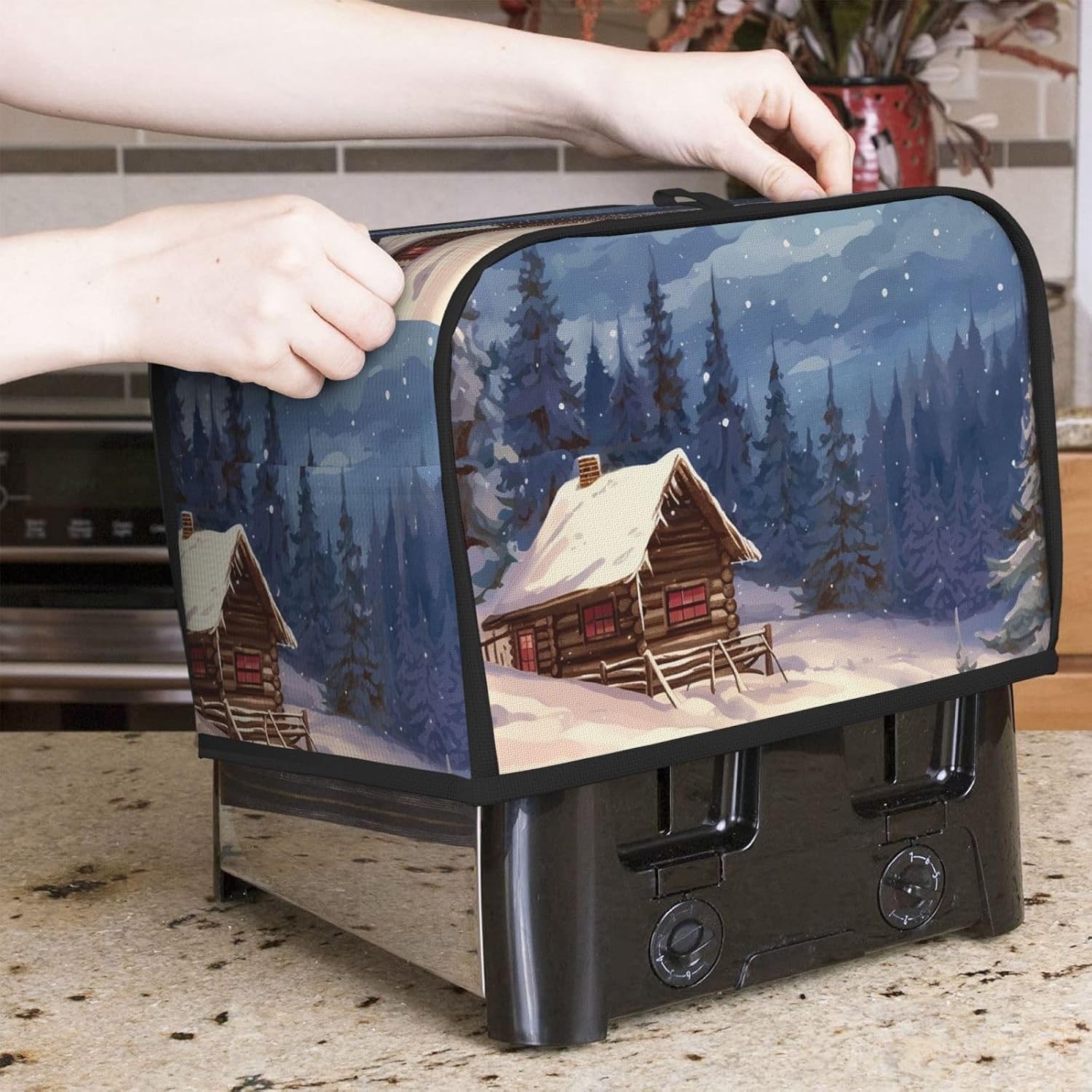 2 Slice Toaster Cover with Pockets & Top Handle Small Bread Maker Covers Cabin in the woods Kitchen Small Appliance Cover Washable Universal Oven Covers