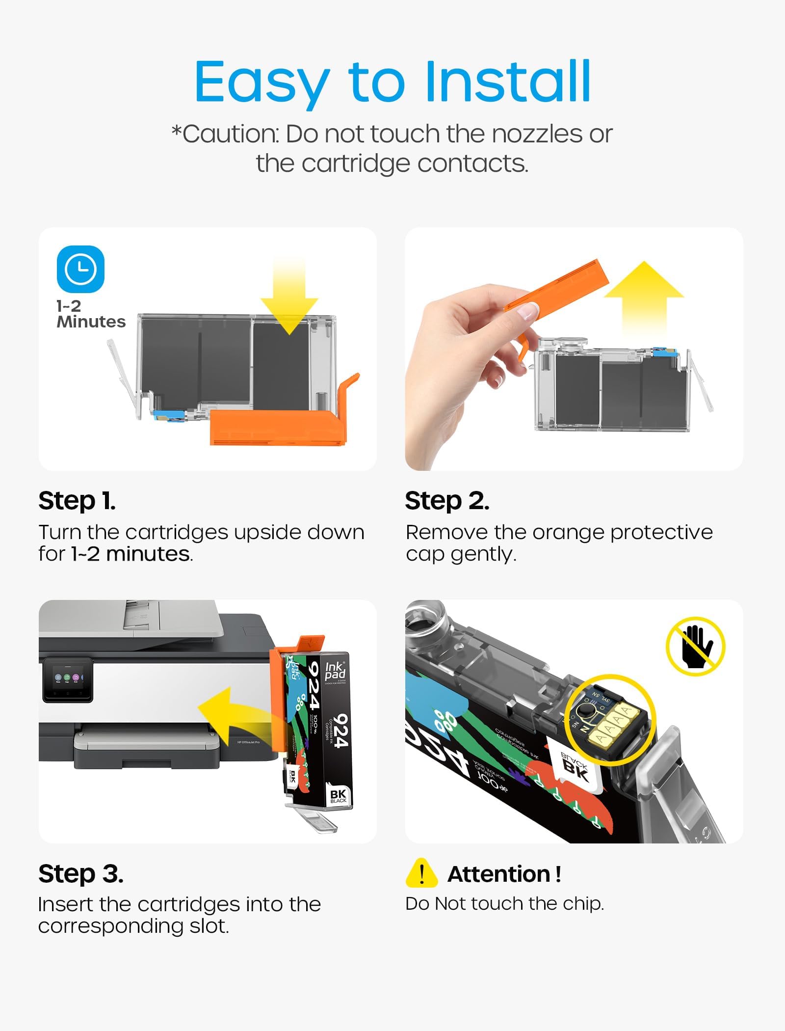 Cartuchos De Tinta Compatibles 924 Para HP OfficeJet Pro - Pack 4 Colores + Herramienta - No OEM