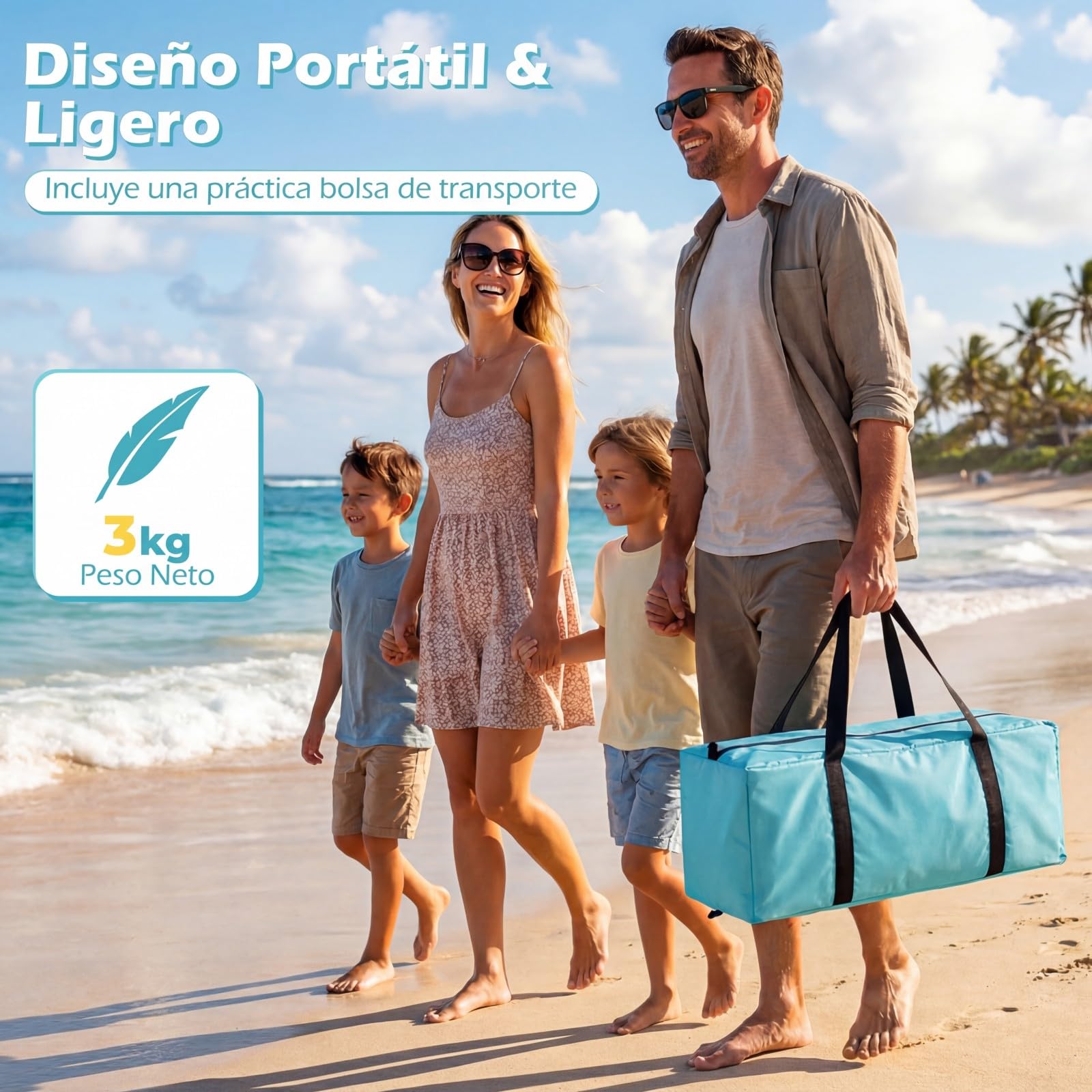 COSTWAY Tienda de Playa Plegable, 3-4/5-6 Personas, Carpa Camping con Toldo,Protección Solar UPF50+, Revestimiento Plateado, Bolsa de Transporte, Ventanas, Tienda de Campaña (260 x 150 x 160 cm,Azul)