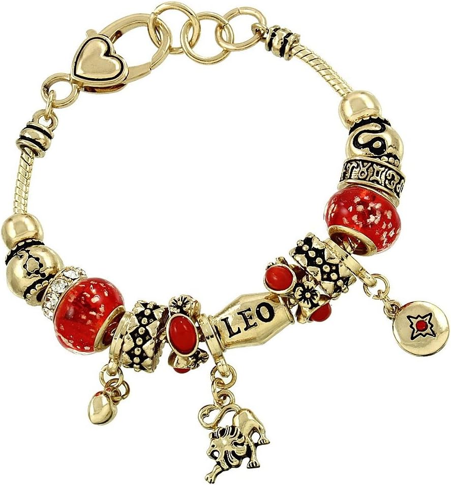 DianaL Boutique Zodiac Sign Leo The Lion Horoscope Charm Bracelet Gold Plated Fashion Jewelry
