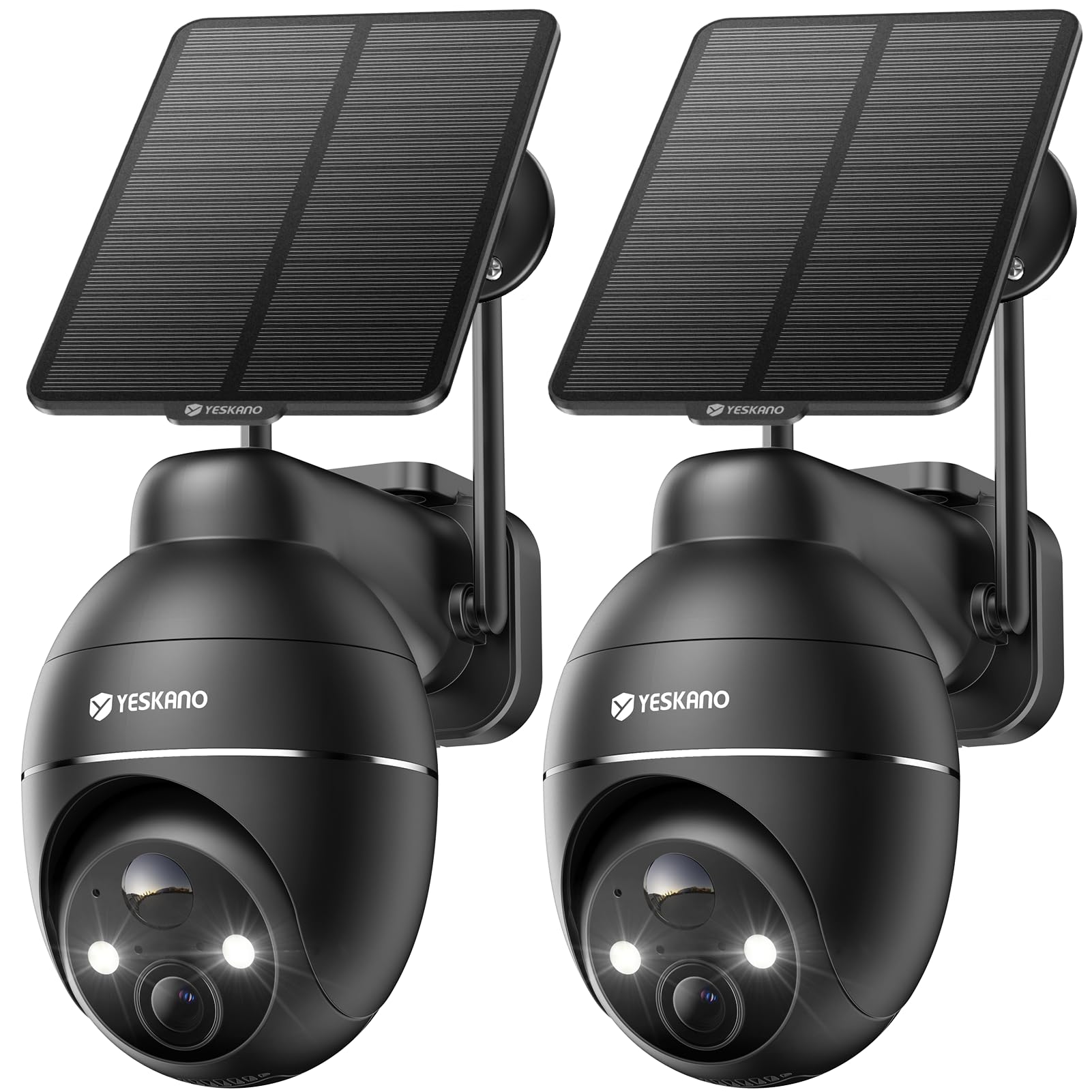YESKANO YESKANO Camara Vigilancia WiFi Exterior Solar, 2K Cámaras de Vigilancia sin Cables, 360° PTZ Camara de Seguridad, Visión Nocturna de Color, 2.4 GHz Wi-Fi, Detección de IA, PIR Sirena, IP66, Pack de 2