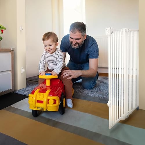 Babelio Puerta de bebé de 31.5 a 55 pulgadas sin barra inferior extra ancha, puerta para perros con cierre automático 2 en 1 para la casa, escaleras