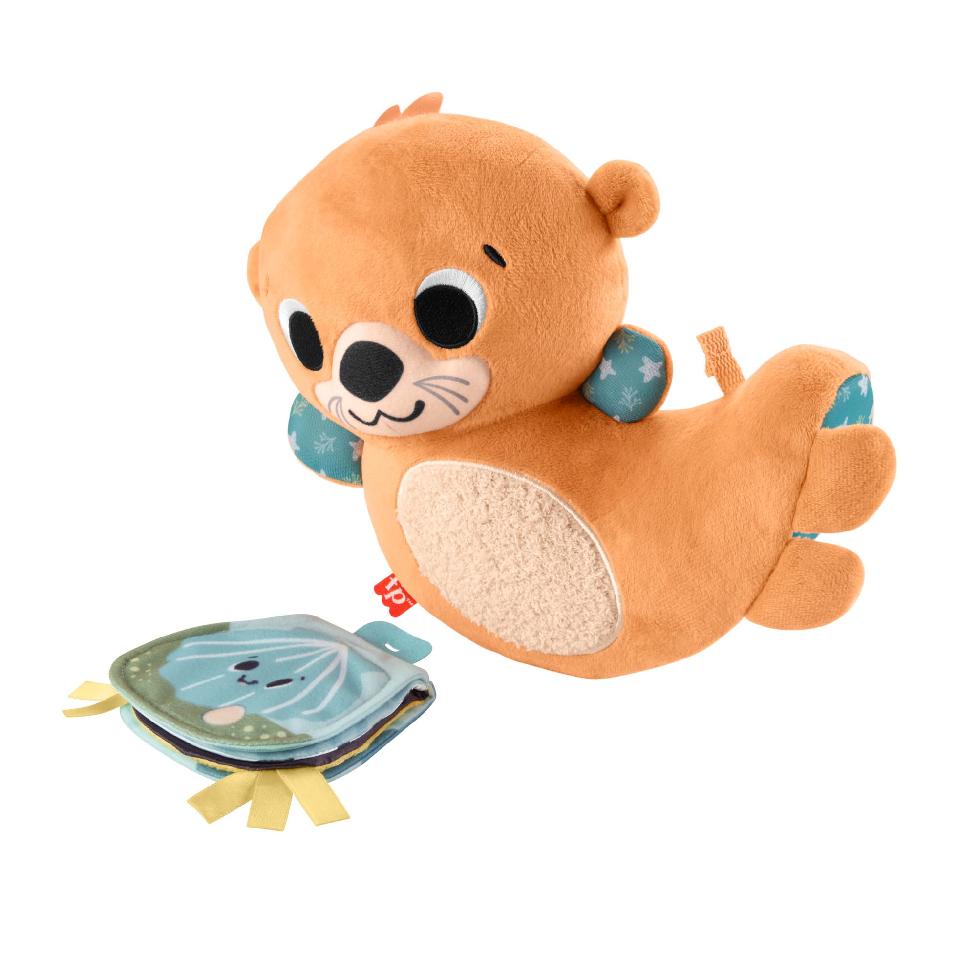 Fisher-Price Nutria 2 en 1, Peluche que se balancea y tintinea con libro blandito en forma de concha, juguete sensorial para jugar boca abajo, regalo para bebés recién nacidos, HXG96