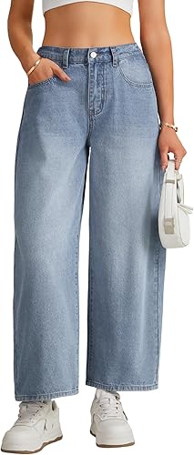 LYANER Women's Elastic High Waisted Wide Leg Baggy Classic B