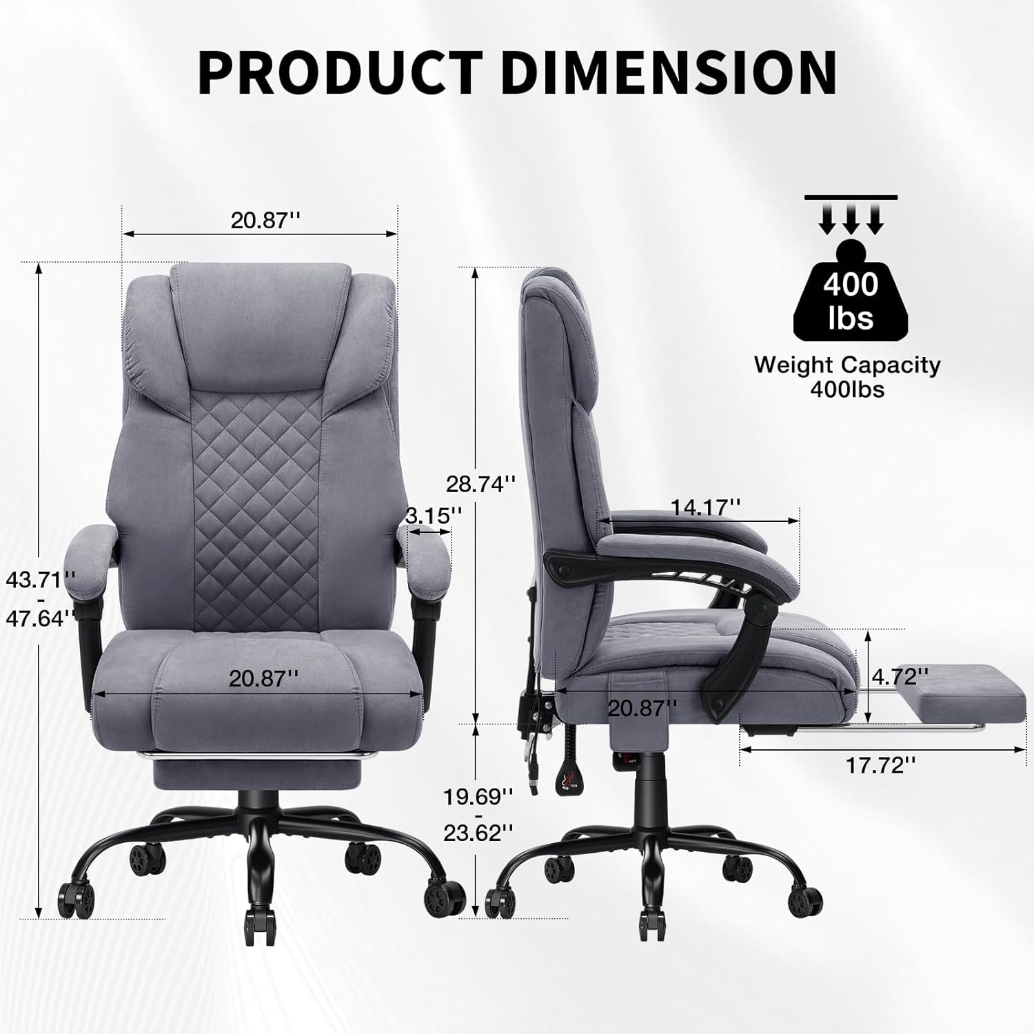 HOFFREE Massage Office Chair with Heat 7 Points Vibration Ergonomic Executive Office Chair with Footrest Reclining High Back Home Office Desk Chairs Grey
