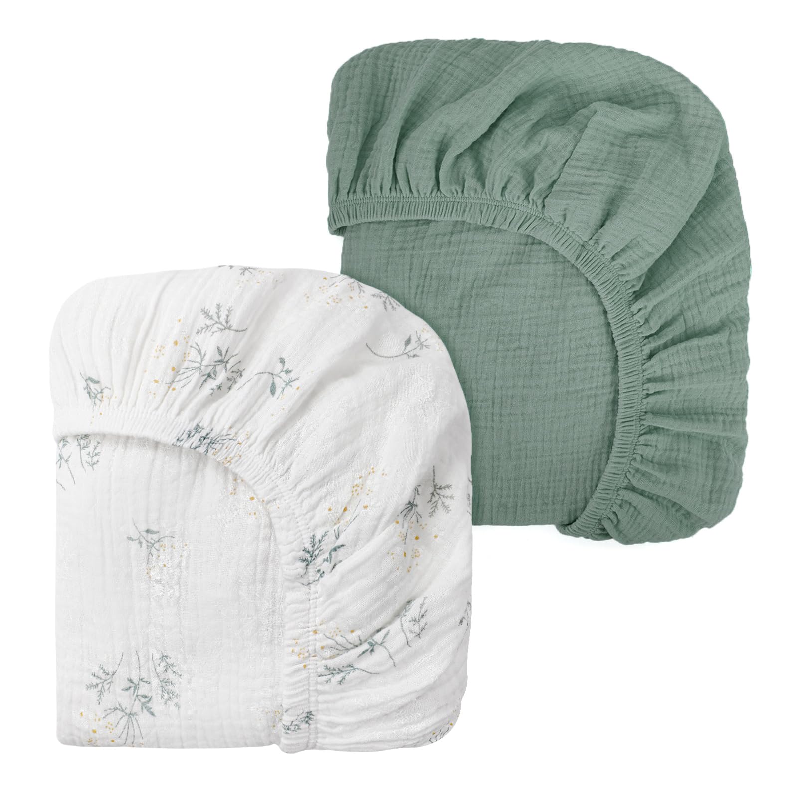 Peepeemax Lenzuola Navicella Universale, Neonato Lenzuola Culla Neonato Lenzuola Carrozzina,100% Mussola di Cotone 70x32 70x35 75x35cm 80x40cm, Verde
