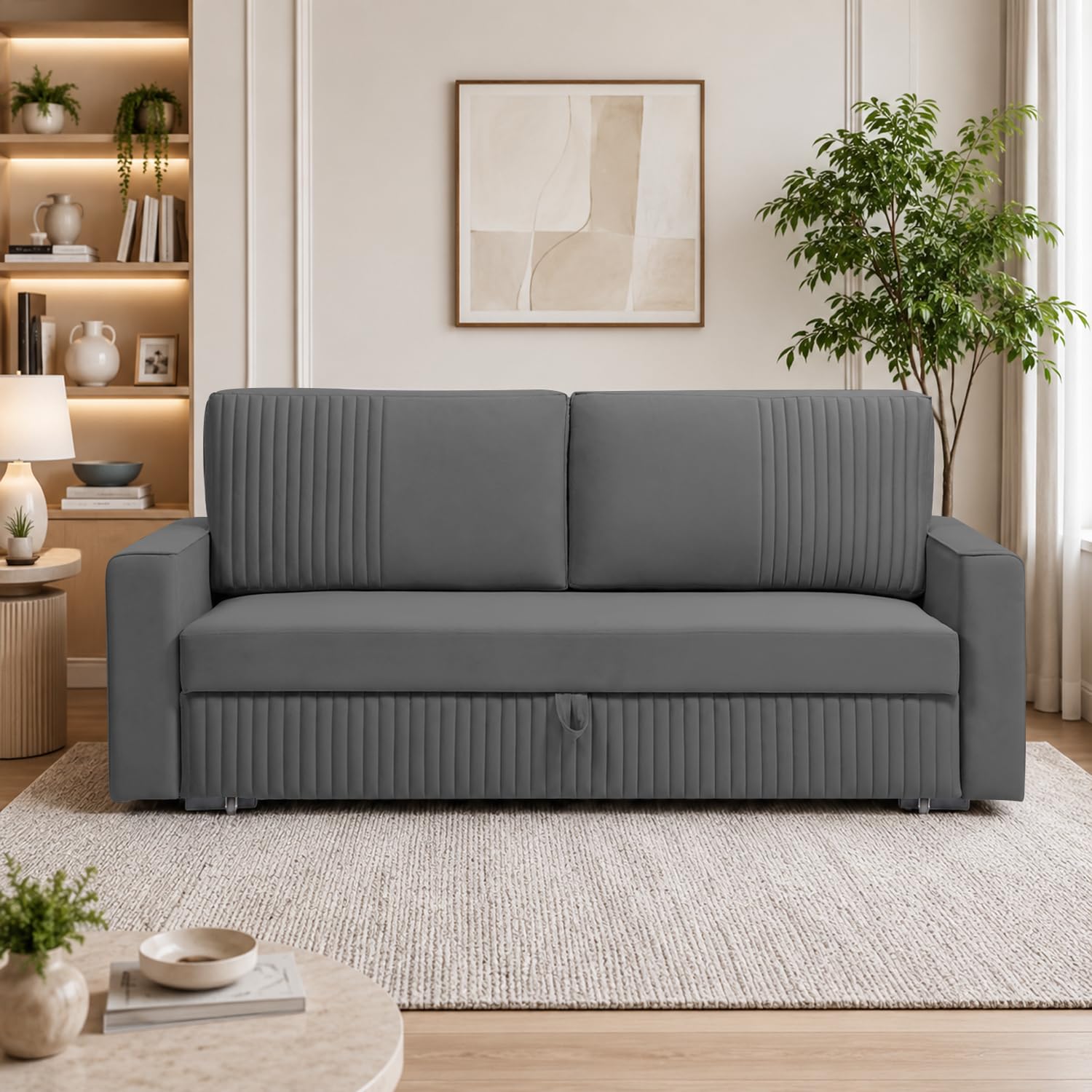 casaliving lionus 3 seater convertible sofa cum bed with storage for living room (dark grey fabric) premium fabric sofa set