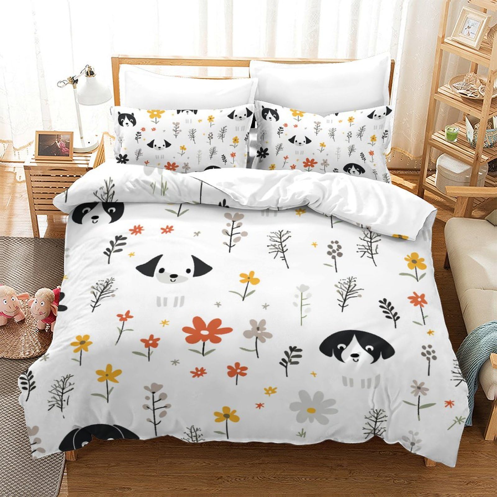 Housse de couette 200x200cm imprimé chien 3D parure lit microfibre ados