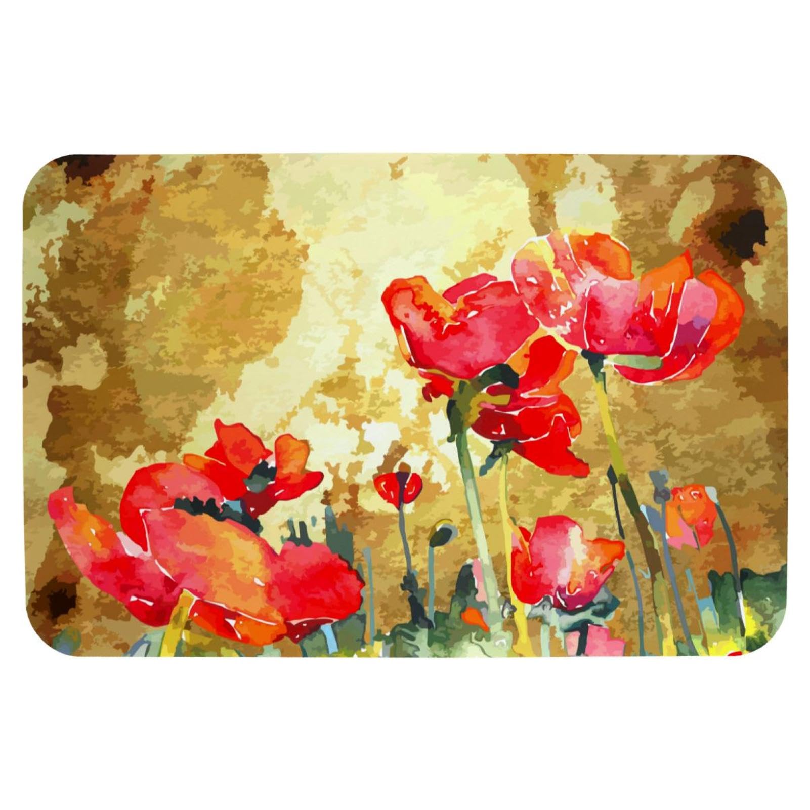 Tapis de bain absorbant coquelicot aquarelle antidérapant et lavable