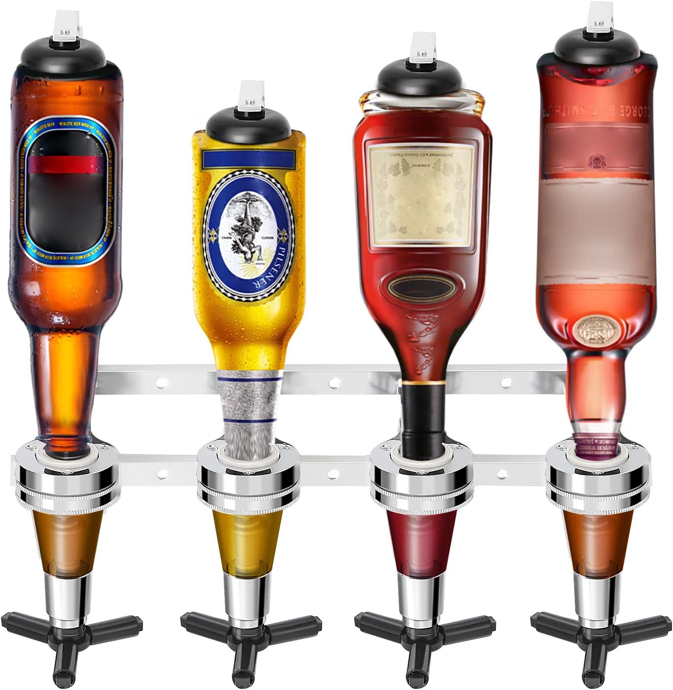 4 Bottle Optics for Home Bar 4 x 30ml Wall Mounted Bar Butler Drinks Stand for Spirits Aluminum Alloy Optic Spirit Barware Set for Home Pub Kitchen Bar