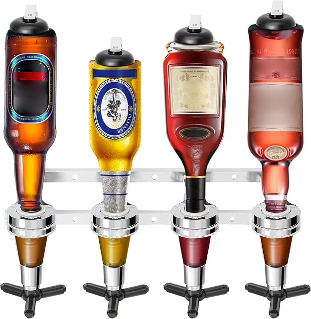 Trintion 4 Bottle Optics for Home Bar 4 x 30ml Wall Mounted Bar Butler Drinks Stand for Spirits Aluminum Alloy Optic Spirit Barware Set for Home Pub Kitchen Bar