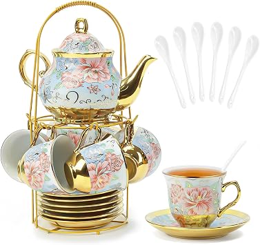 Porcelain Tea Cup and Saucer Set European Tea Set with Flower for Party
