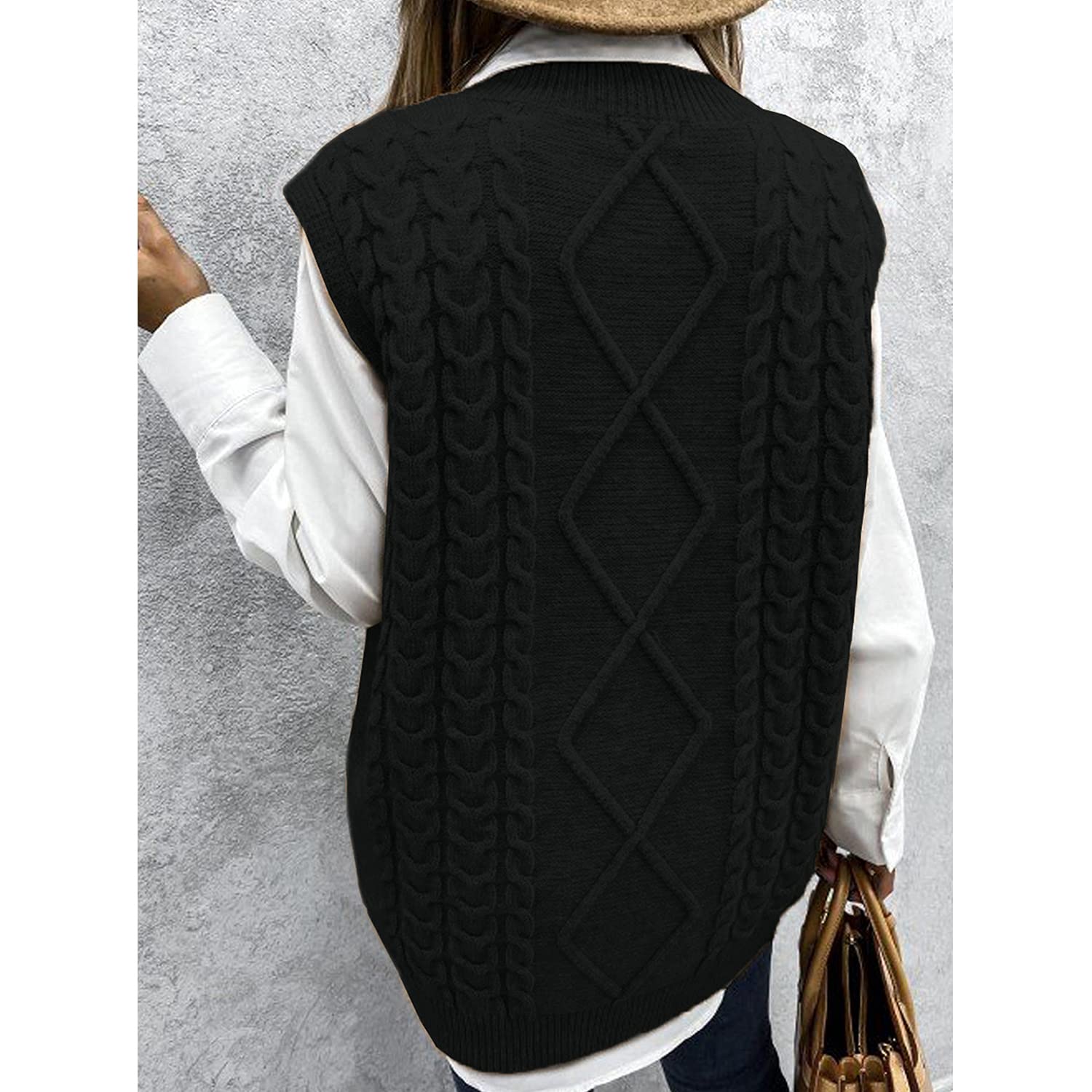 Niwicee Gilet Pulls sans Manche Femme Pull Gilet pour Femmes Pull Chaud sans Manche Femme Pull en Tricot Gilets sans V-Cou Sweater Casual Basique Printemps Automne