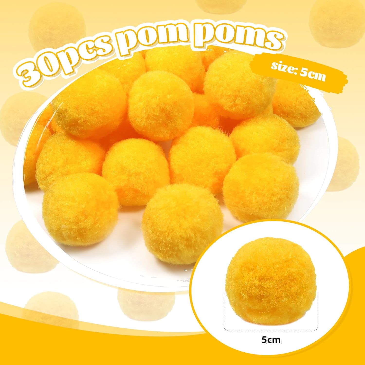 TOAOB 30pcs Large Pom Poms 2 Inch Light Golden Yellow Craft Pom Poms Fuzzy Pompoms Balls for DIY Arts and Crafts Projects Home Decorations
