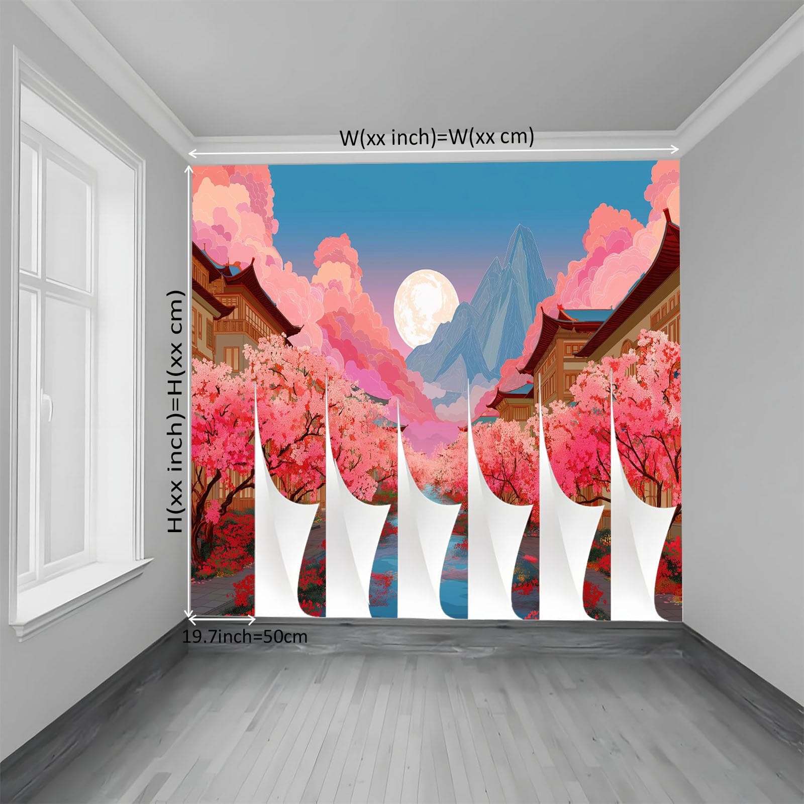 Générique Animowana tapeta panoramiczna kwiaty wiśni flaga górska 3D 250 x 175 cm, włóknina XXL nowoczesna dekoracja ścienna salon sypialnia biuro pokój dziecięcy, niebieska