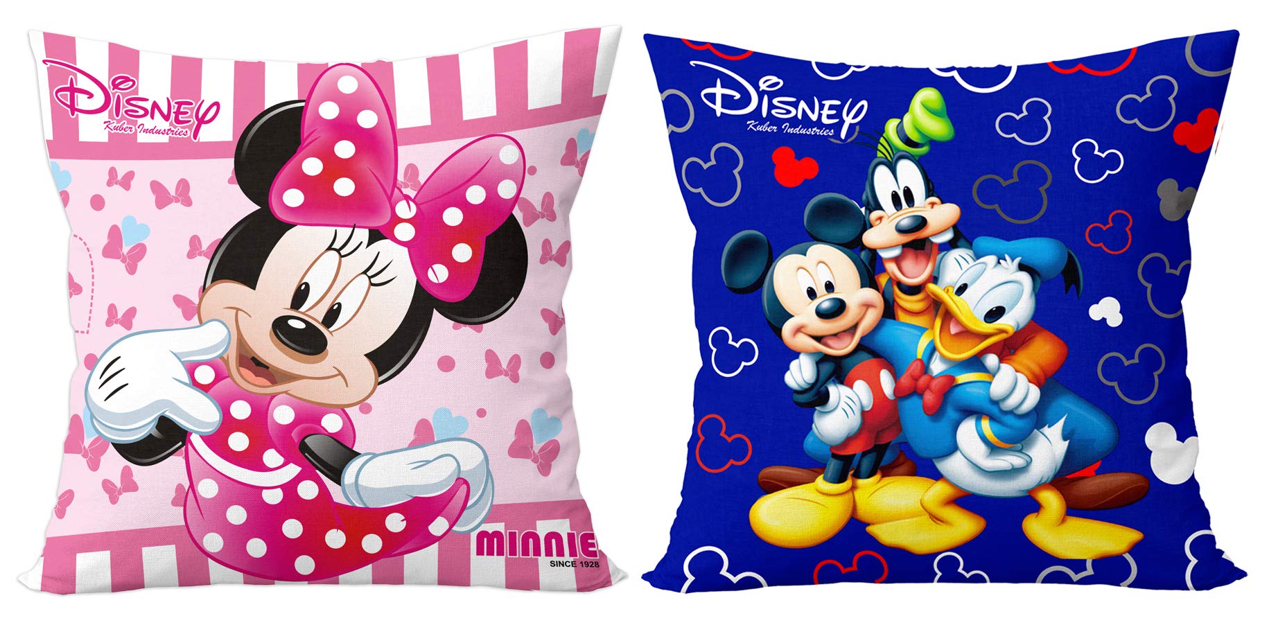 Kuber Industries Disney Printed Microfiber Filled Floor Cushion, Decorative Throw Pillow, Home Decor Pillow, Sofa/Bed Cushion,16"x16"(Blue & Pink)-Pack of 2-KUBMART15892, Standard