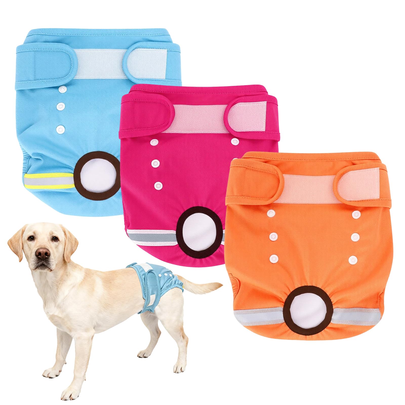 EOAMGO Dog Nappies, Reusable Dog Period Pants, Dogs Incontinence Pant, Dog Season Pants Female (Blue, Orange, Red, XL, count, 3)