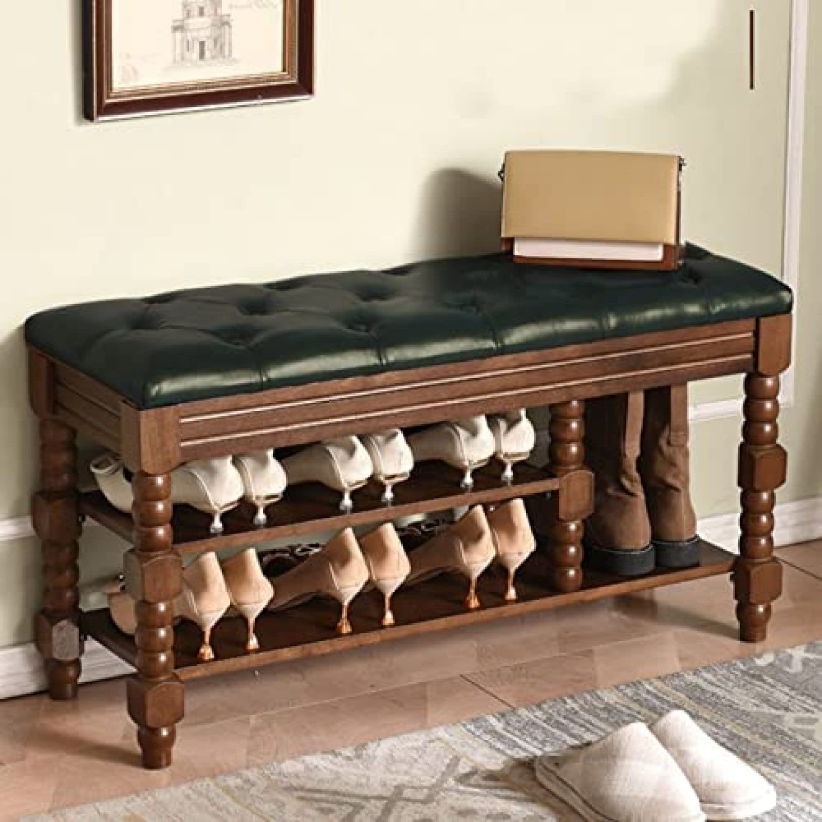 Banc de rangement gain de place vert 70x30x48 cm pour chaussures
