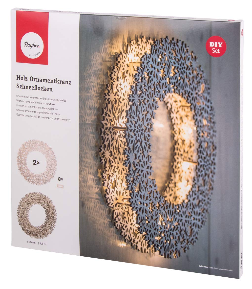 Rayher 62903505 Holz Ornamentkranz, FSC zertifiziert, 35 cm ø, natur, 10-tlg. Fensterkranz, Dekokranz, Holzkranz